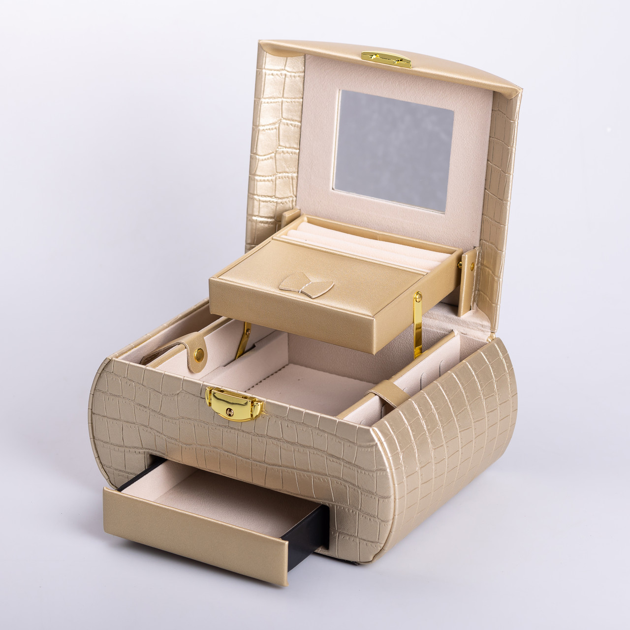 Скринька для прикрас з еко шкіри 3 яруси із замком органайзер для ювелірних виробів