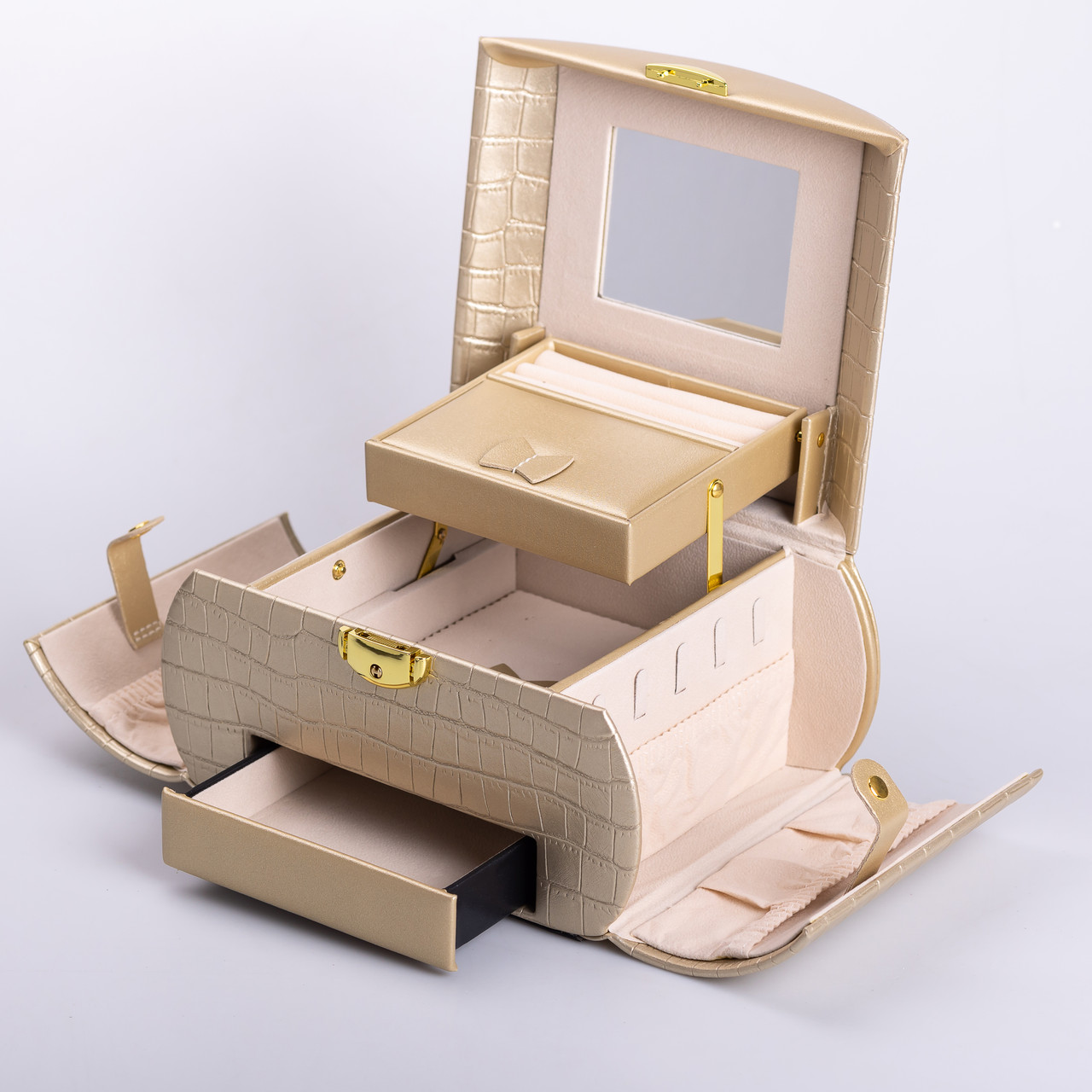 Скринька для прикрас з еко шкіри 3 яруси із замком органайзер для ювелірних виробів