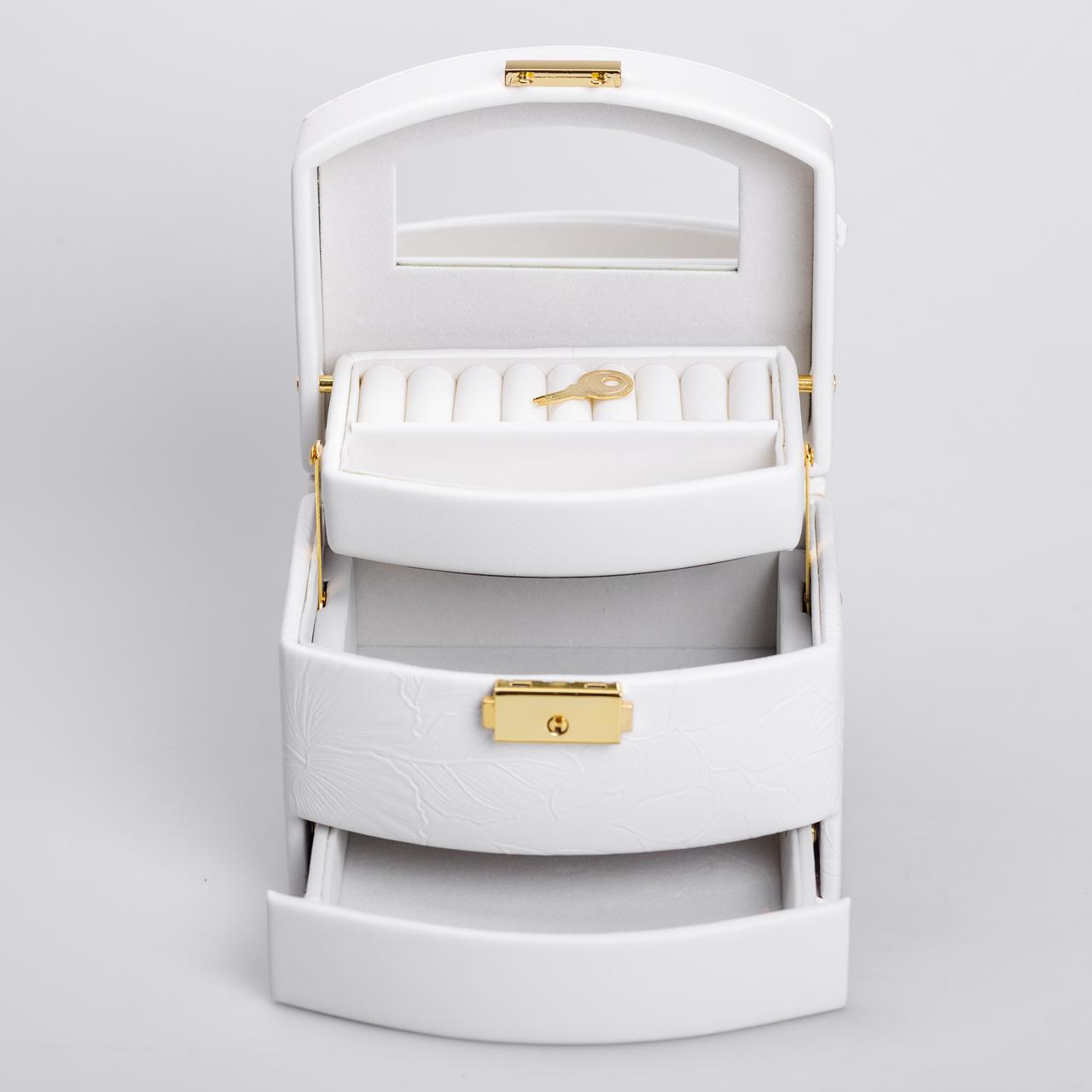 Скринька для прикрас з еко шкіри 3 яруси із замком органайзер для ювелірних виробів