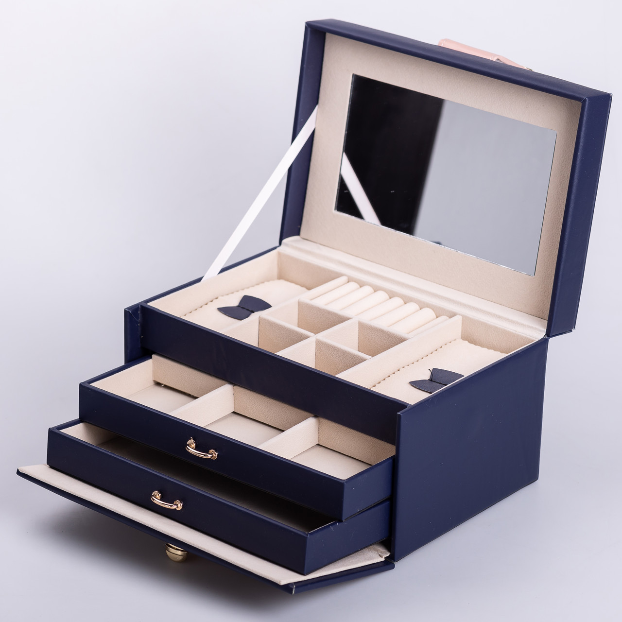 Скринька для прикрас з еко шкіри 3 яруси з дзеркалом органайзер для ювелірних виробів