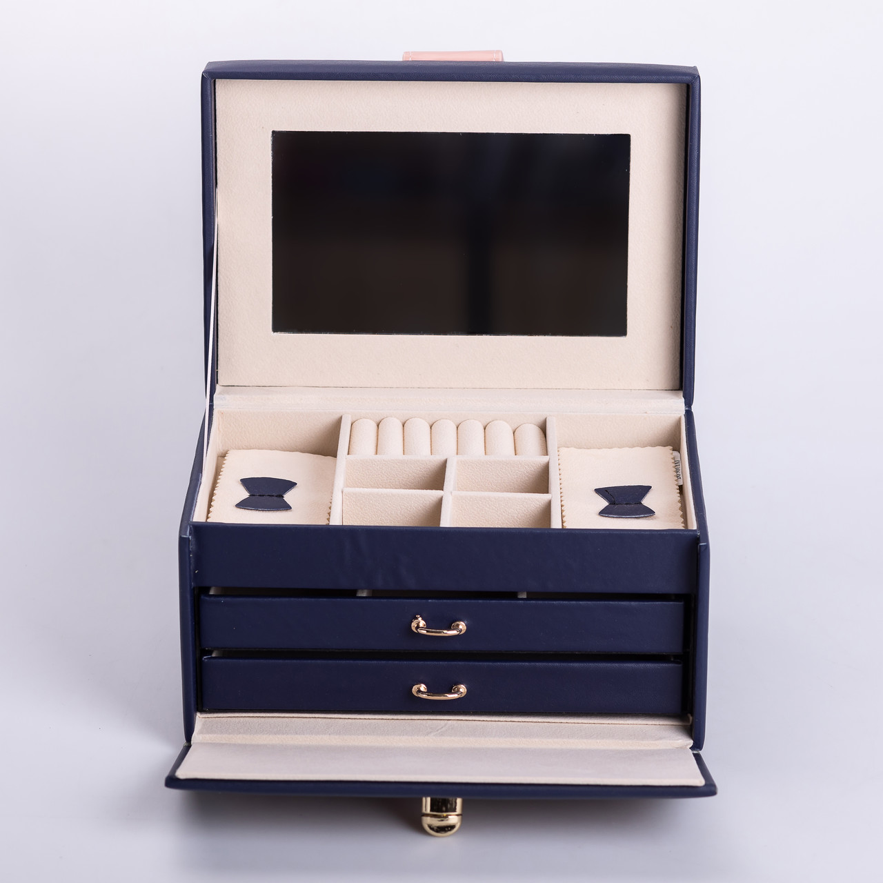 Скринька для прикрас з еко шкіри 3 яруси з дзеркалом органайзер для ювелірних виробів