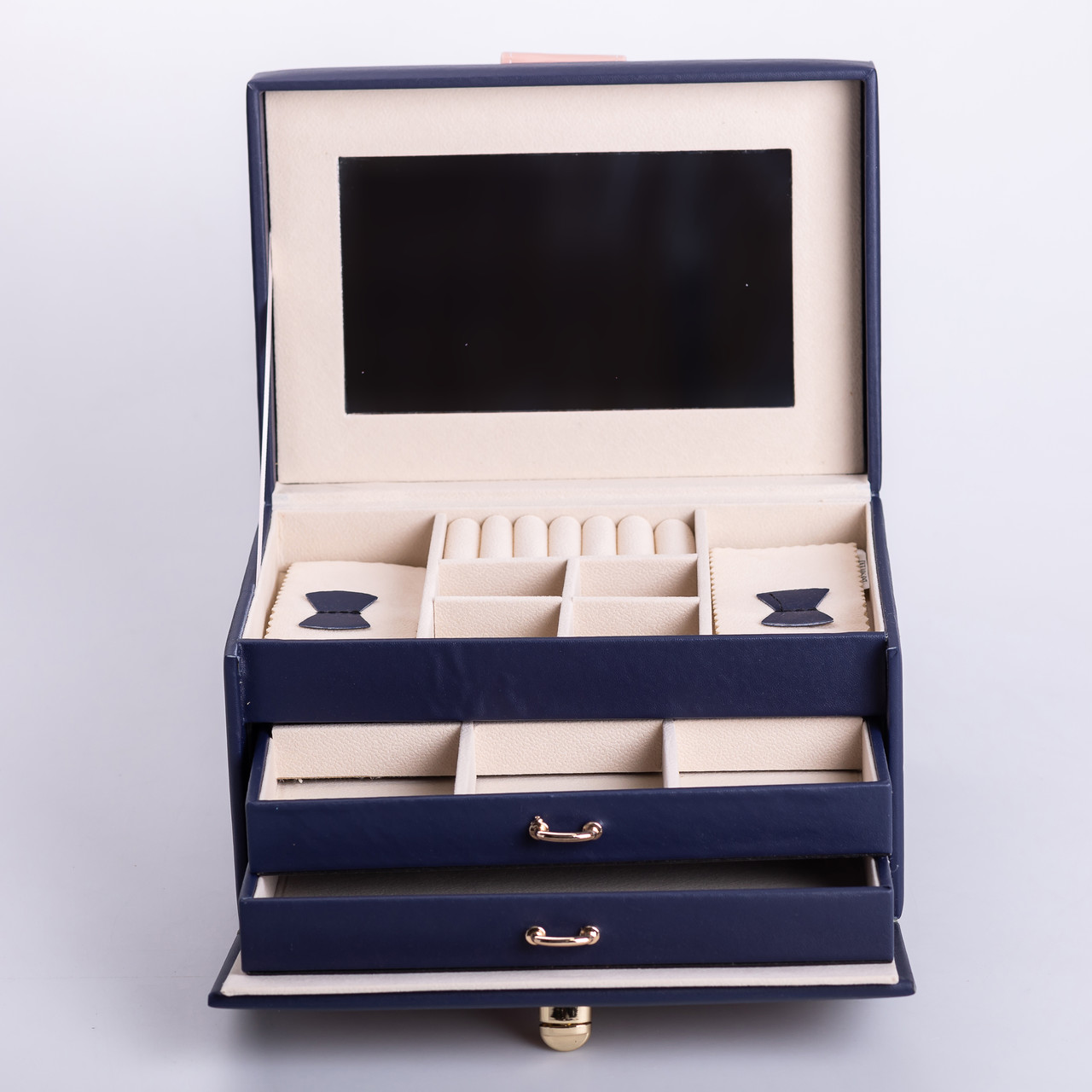 Скринька для прикрас з еко шкіри 3 яруси з дзеркалом органайзер для ювелірних виробів