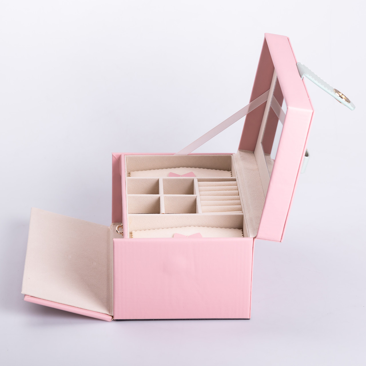 Скринька для прикрас з еко шкіри 3 яруси з дзеркалом органайзер для ювелірних виробів