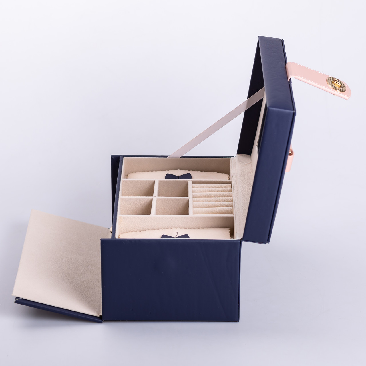 Скринька для прикрас з еко шкіри 3 яруси з дзеркалом органайзер для ювелірних виробів