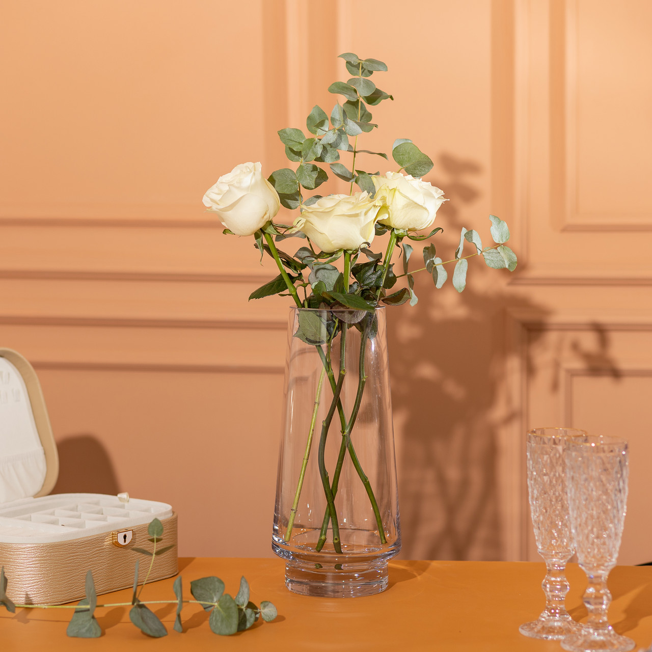 Скляна декоративна ваза для квітів 21 см прозора ваза для інтер&apos;єру 1 л