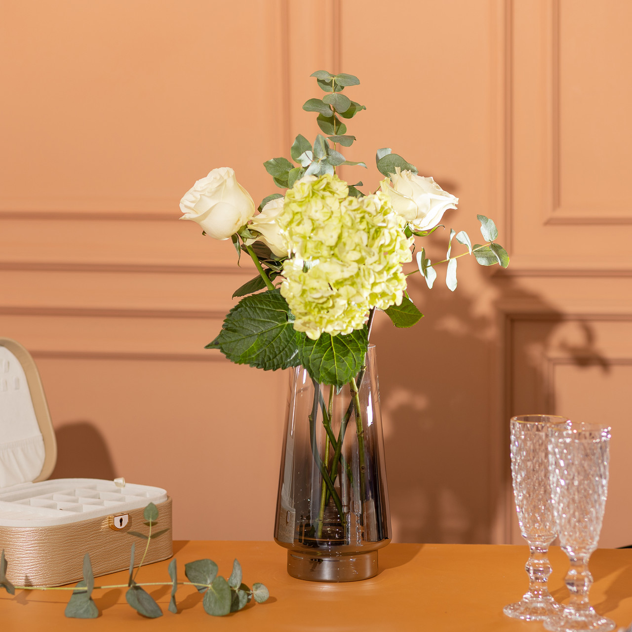 Скляна ваза для квітів 1.1 л декоративна прозора ваза для букета 21 см