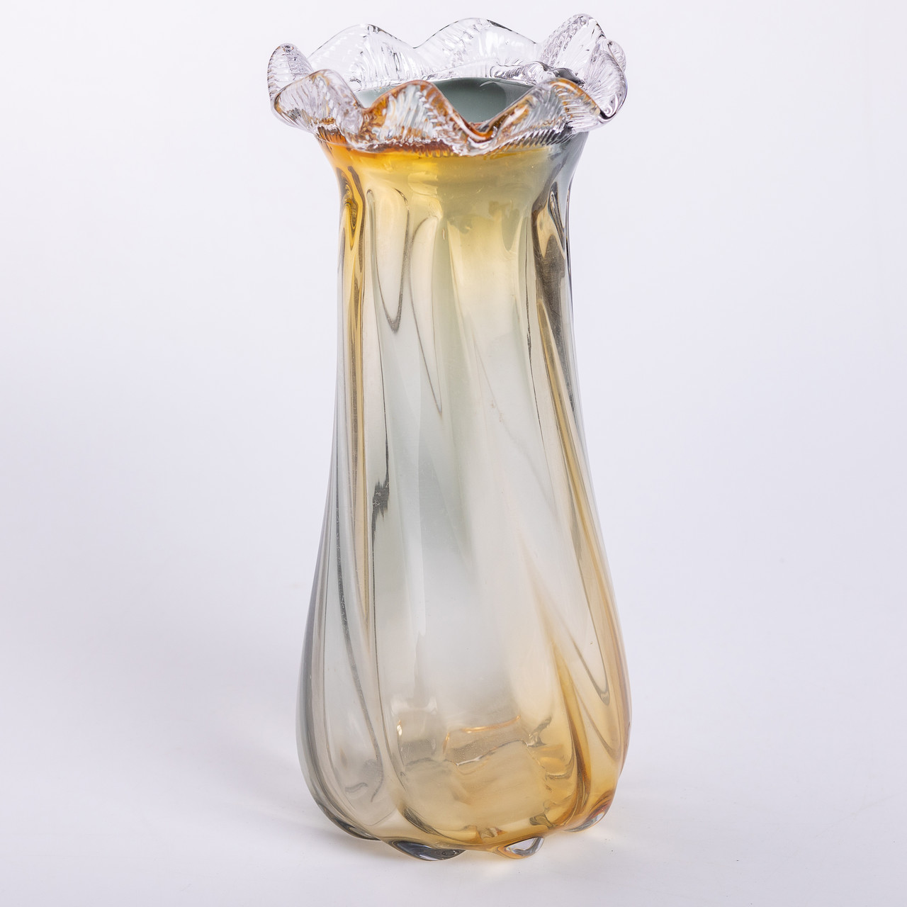 Ваза декоративна 30 см для квітів скляна фігурна ваза з кольорового скла 1.8 л Жовто-сіра