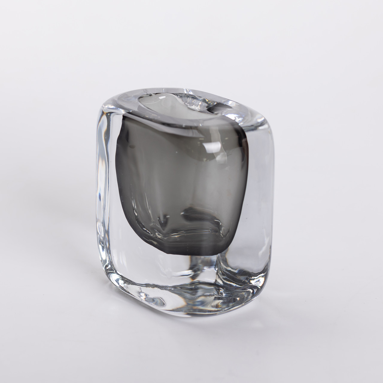 Ваза скляна прозора 10х7х11 см для квітів декоративна 120 мл Сіра