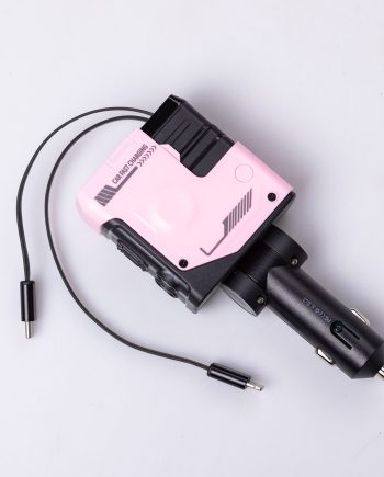 Автомобільний зарядний пристрій MECHA з висувними кабелями та портами USB/Type-C Рожевий
