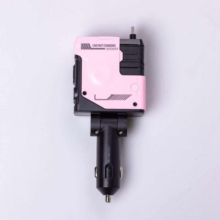 Автомобільний зарядний пристрій MECHA з висувними кабелями та портами USB/Type-C Рожевий