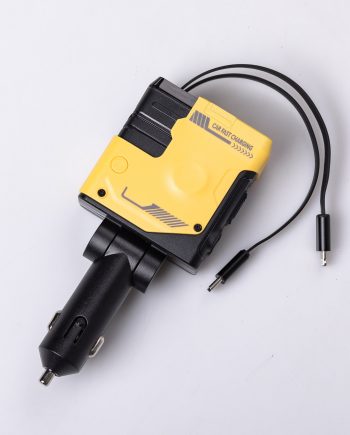Автомобільний зарядний пристрій MECHA з висувними кабелями та портами USB/Type-C Жовтий