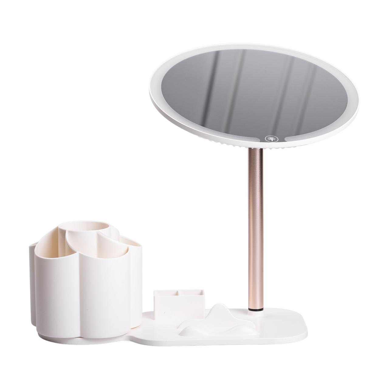 Дзеркало для макіяжу з підсвічуванням кругле настільне Ø21 см з підставкою Біле