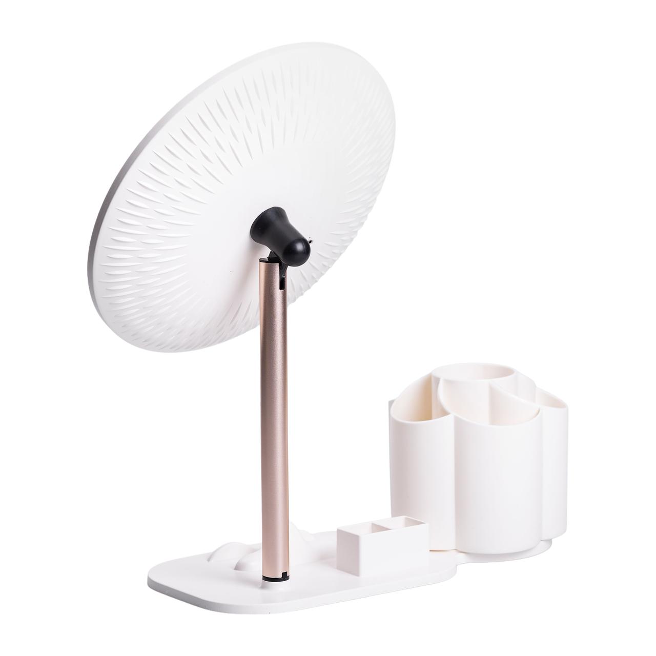 Дзеркало для макіяжу з підсвічуванням кругле настільне Ø21 см з підставкою Біле