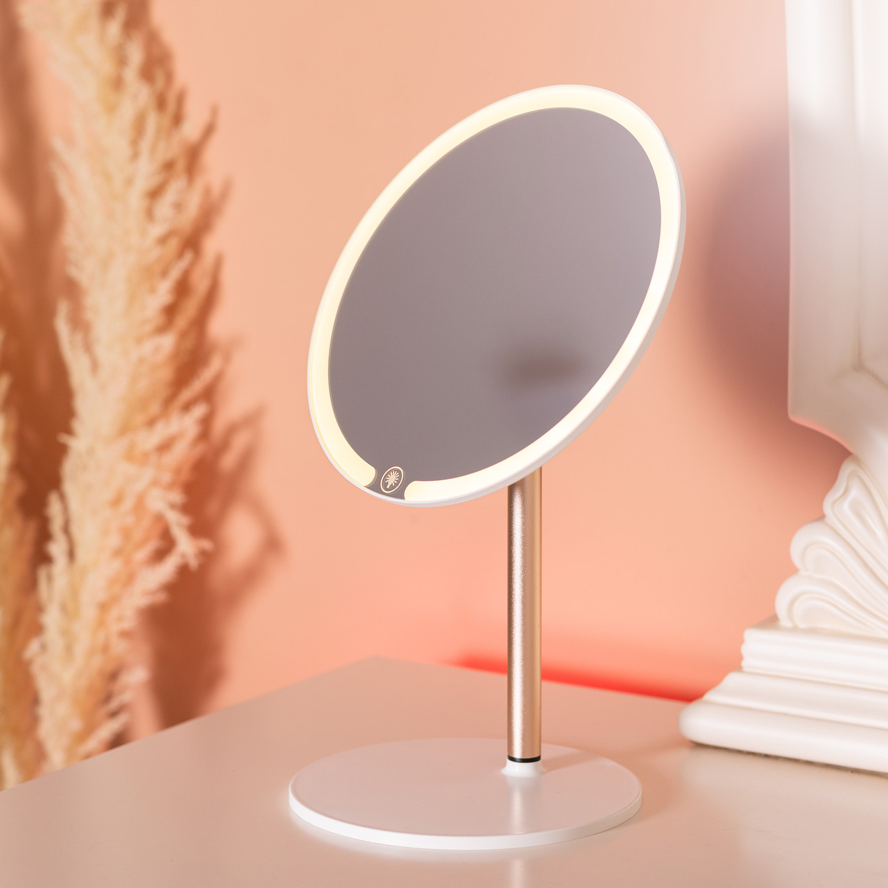 Дзеркало косметичне з підсвічуванням кругле настільне Ø21 см для макіяжу Біле