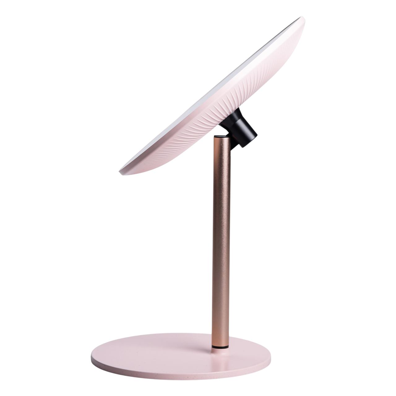 Дзеркало косметичне з підсвічуванням кругле настільне Ø21 см для макіяжу Рожеве