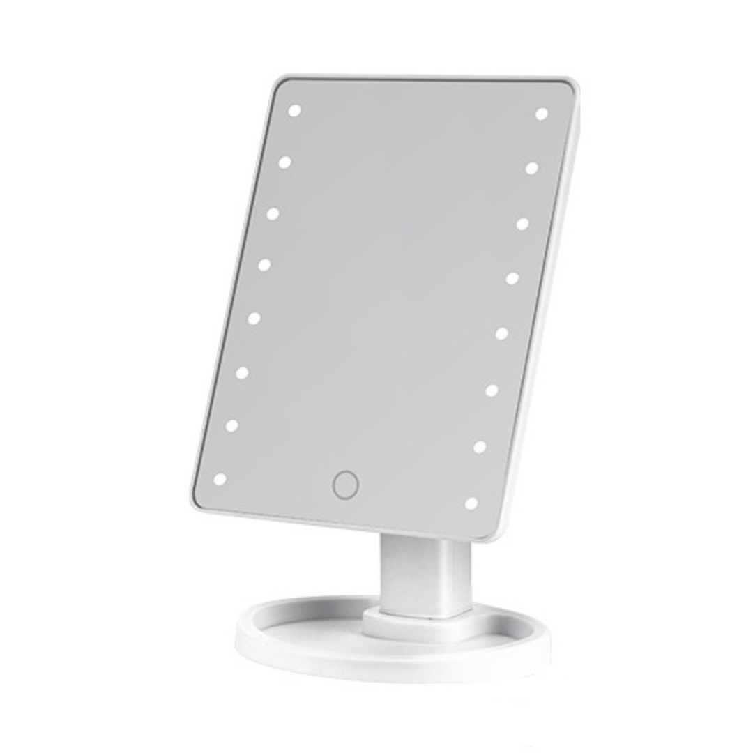 Дзеркало настільне косметичне для макіяжу 21х16 см дзеркало прямокутне на підставці 16 LED Біле