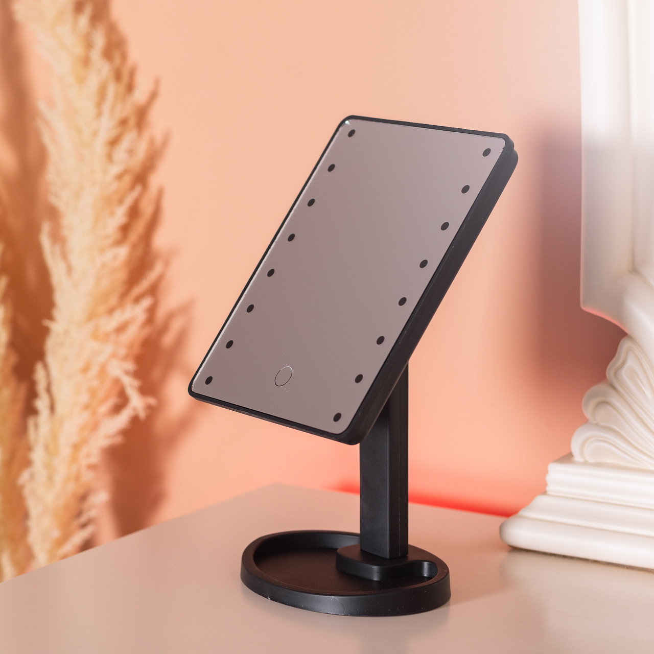 Дзеркало настільне косметичне для макіяжу 21х16 см дзеркало прямокутне на підставці 16 LED Чорне