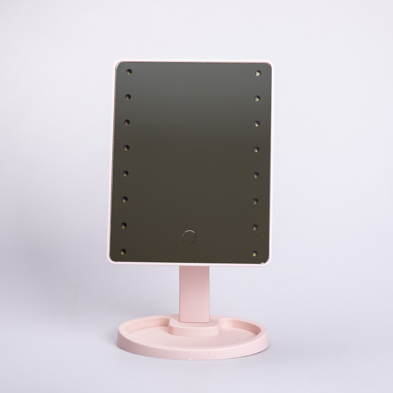 Дзеркало настільне косметичне для макіяжу 21х16 см дзеркало прямокутне на підставці 16 LED Рожеве