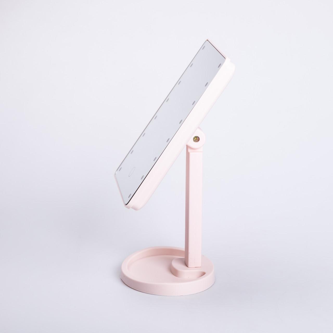 Дзеркало настільне косметичне для макіяжу 21х16 см дзеркало прямокутне на підставці 16 LED Рожеве