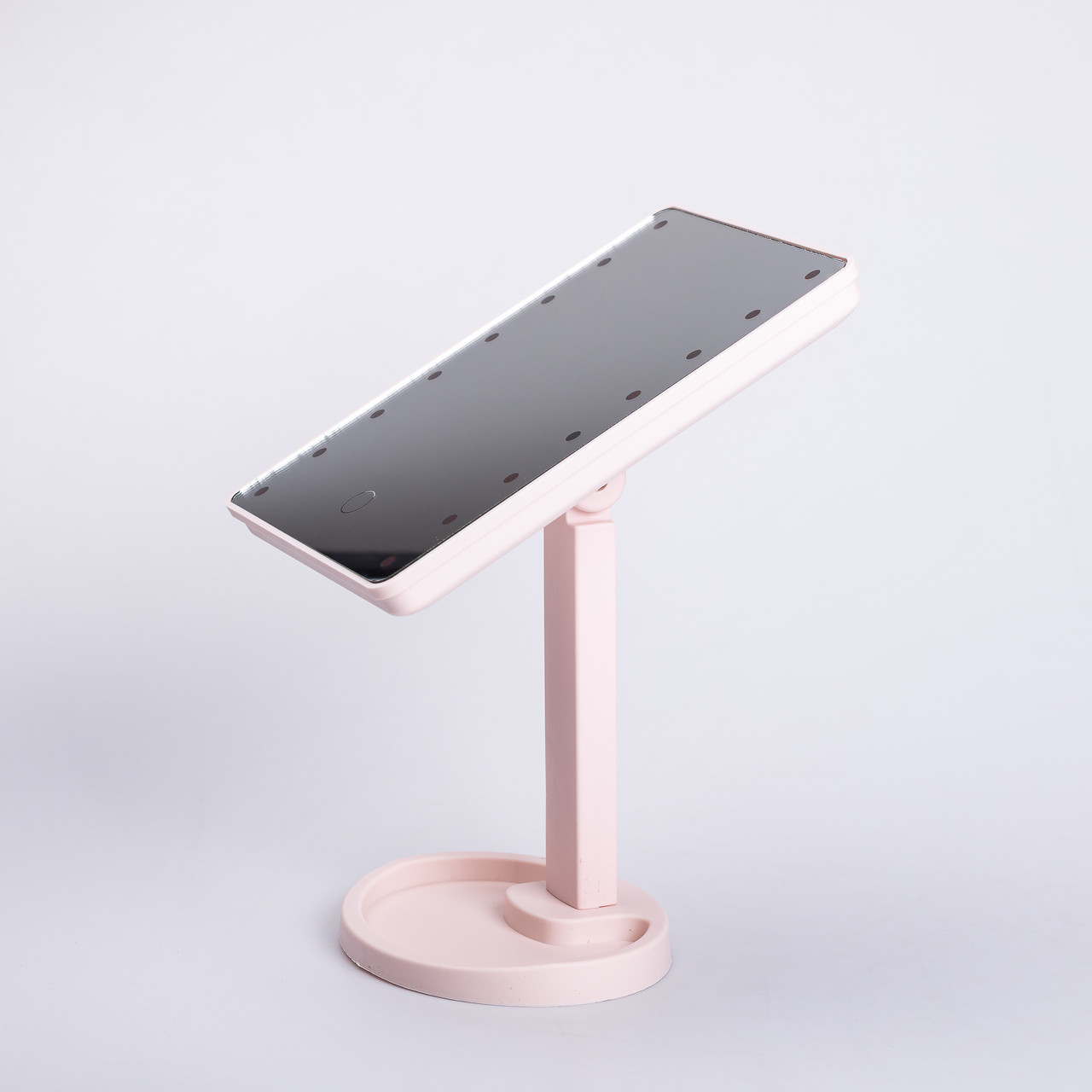 Дзеркало настільне косметичне для макіяжу 21х16 см дзеркало прямокутне на підставці 16 LED Рожеве