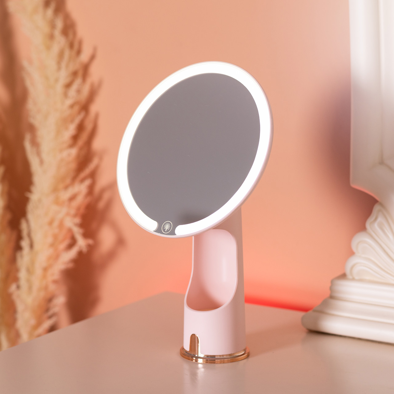 Дзеркало з підсвічуванням настільне косметичне кругле 18.5х10х29 см дзеркало з лед підсвічуванням USB для макіяжу Рожеве