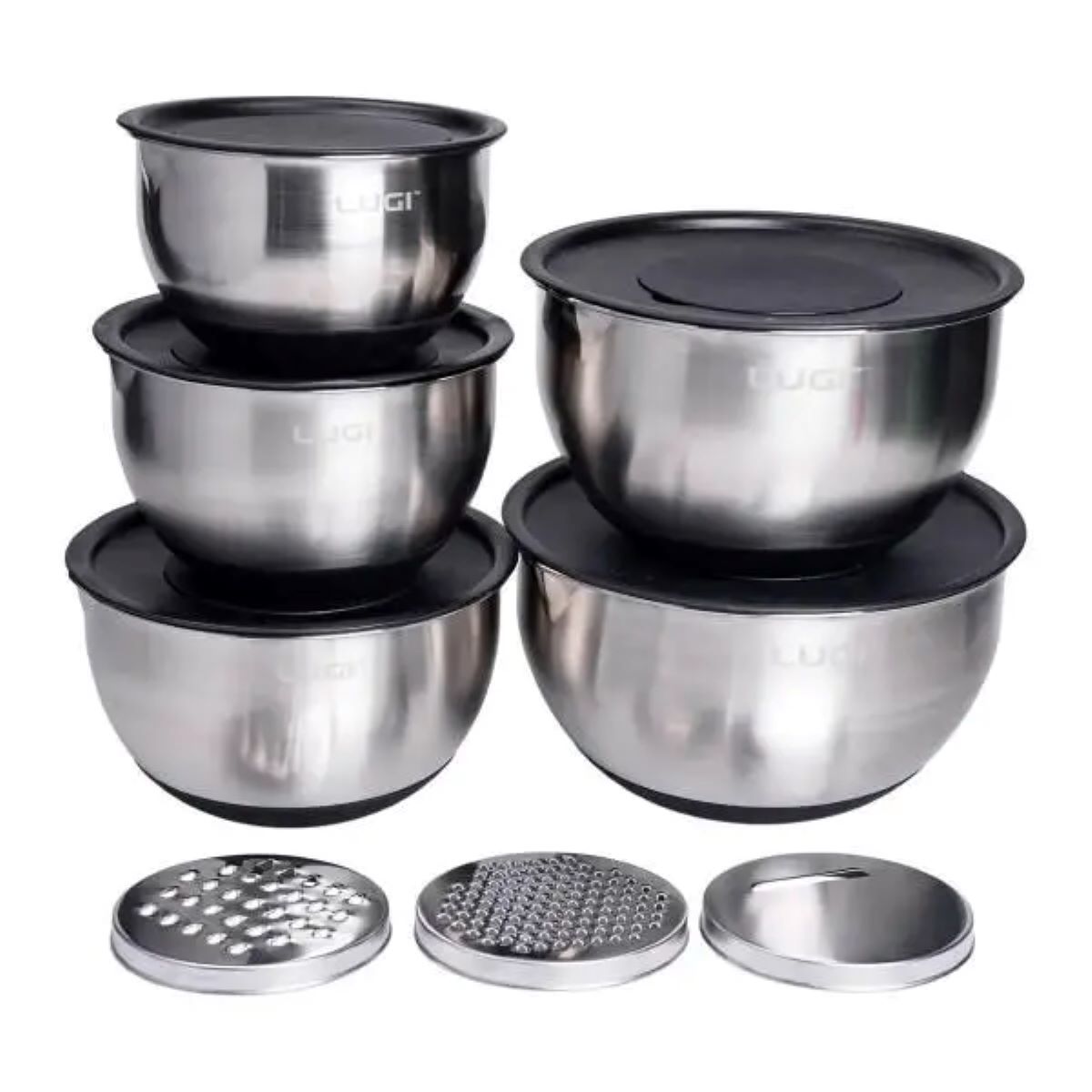Набір мисок з нержавіючої сталі 5 штук з кришками і терками салатники з нержавійки 5/4/ 2.5/2/1.5 л