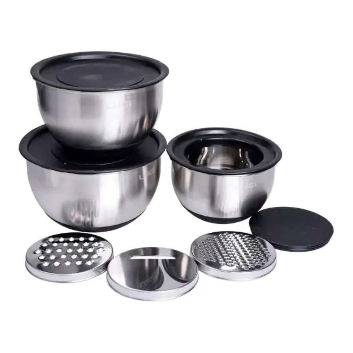 Набір мисок з нержавіючої сталі з кришками і терками салатники з нержавійки 3 штуки 2.5 л/2 л/1.5 л