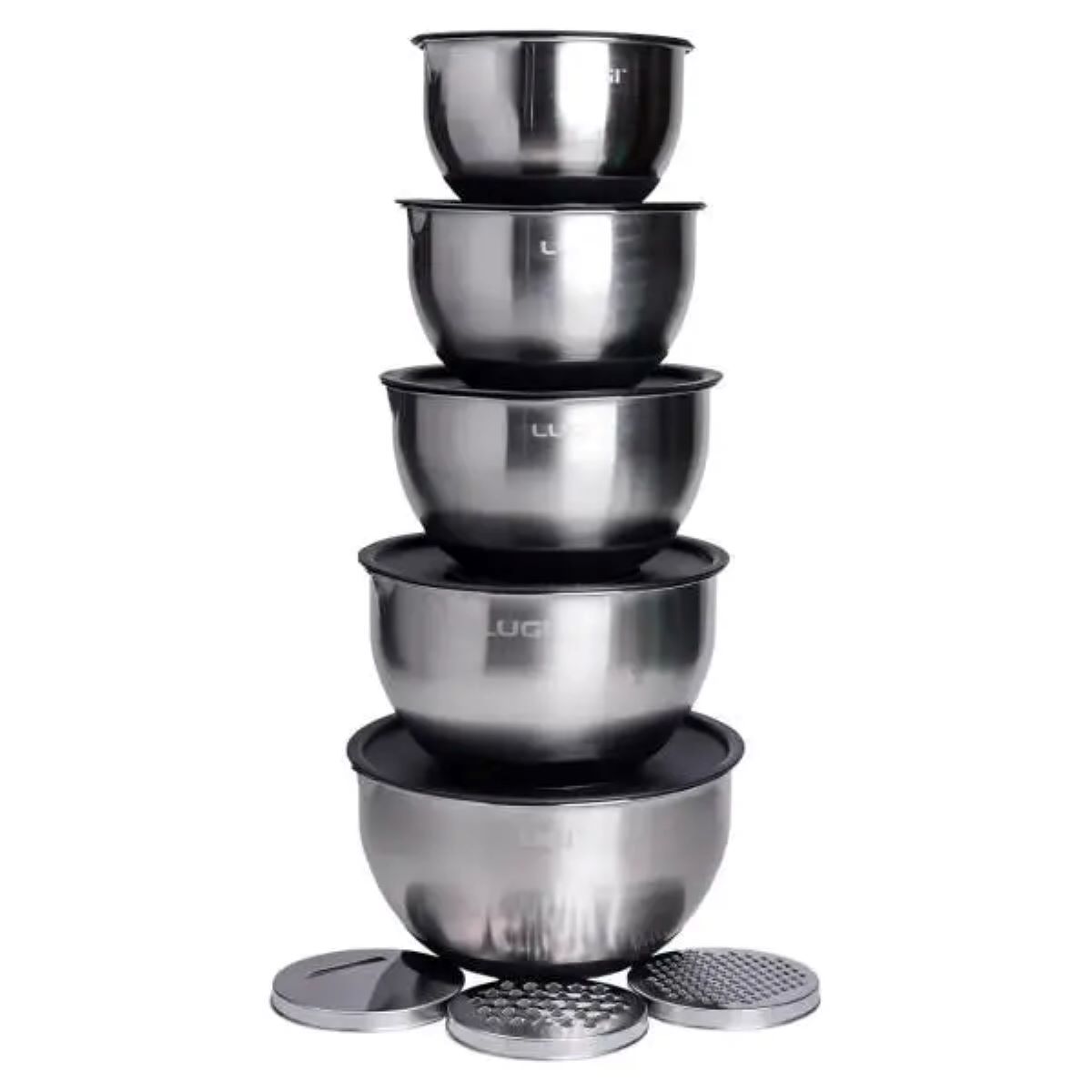 Набір мисок з нержавіючої сталі 5 штук з кришками і терками салатники з нержавійки 5/4/ 2.5/2/1.5 л