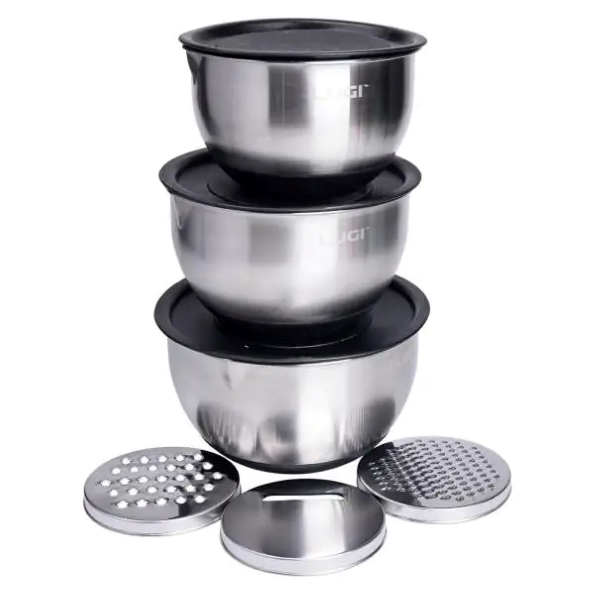 Набір мисок з нержавіючої сталі з кришками і терками салатники з нержавійки 3 штуки 2.5 л/2 л/1.5 л