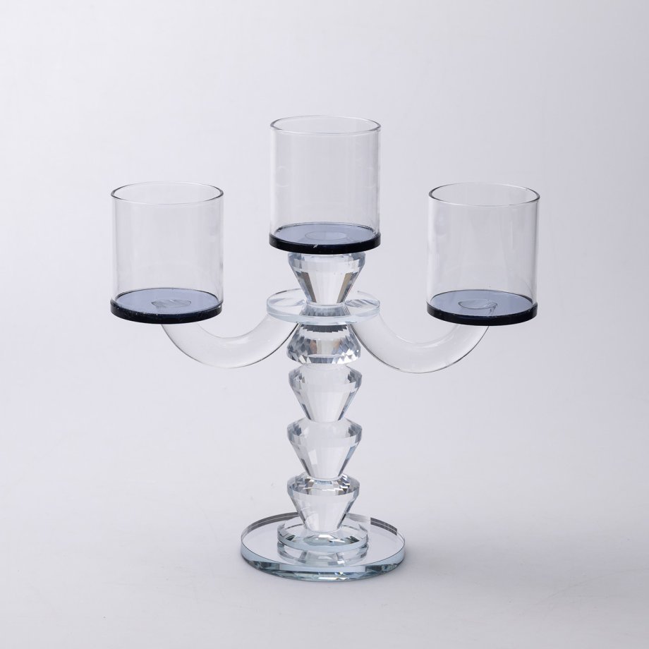 Канделябр на 3 свічки 22×9×23 см підсвічник декоративний скляний на ніжці Чорний