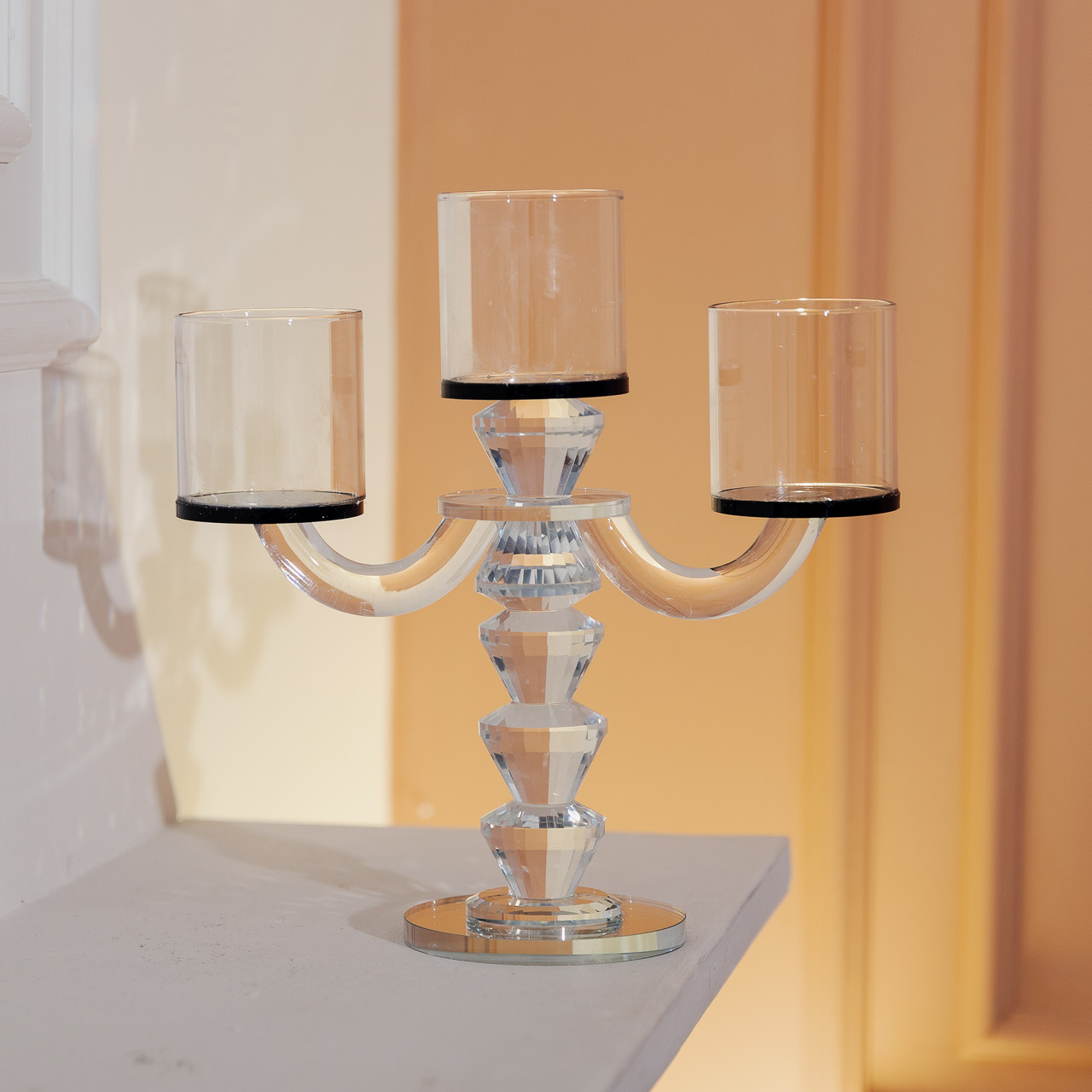 Канделябр на 3 свічки 22×9×23 см підсвічник декоративний скляний на ніжці Чорний