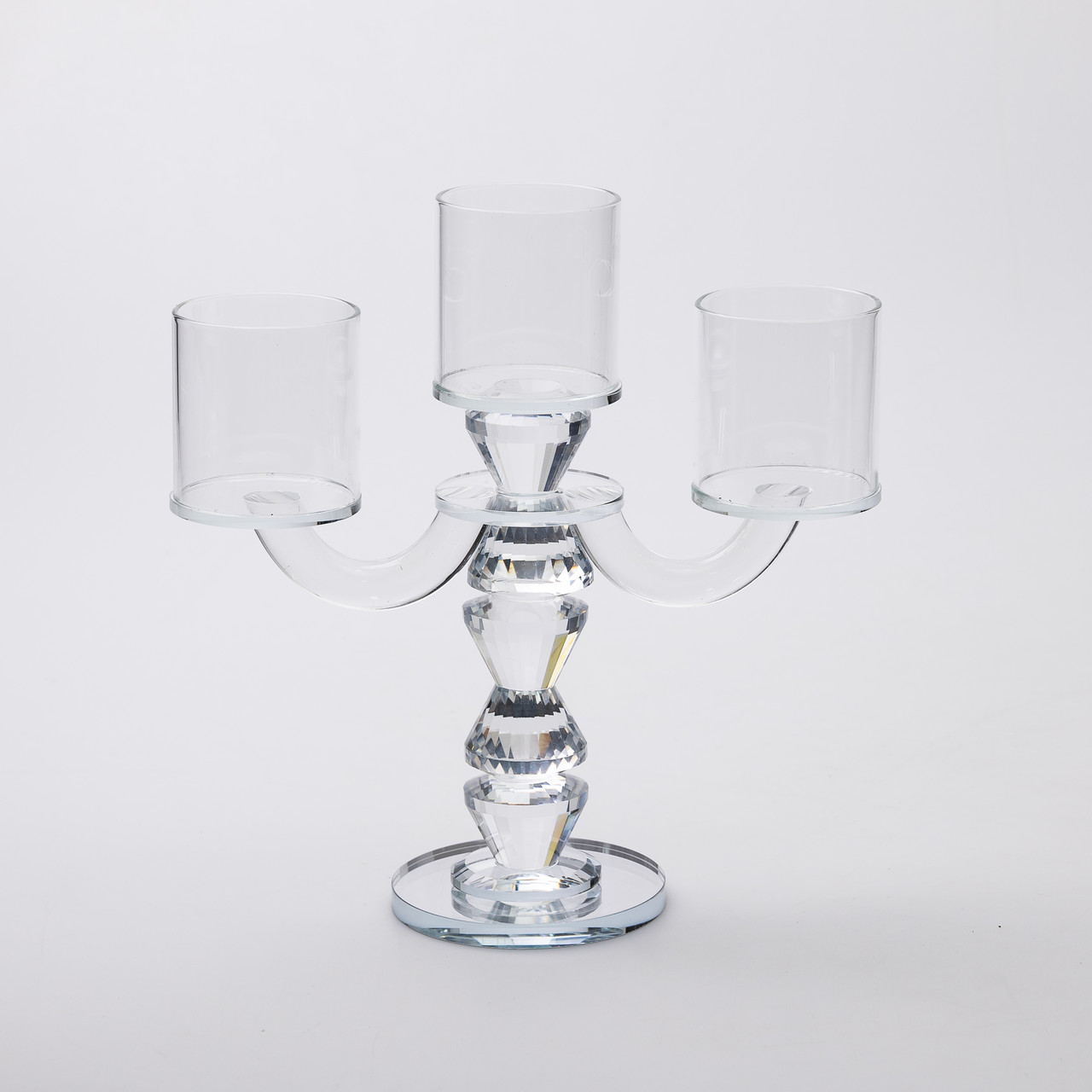 Канделябр на 3 свічки 22×9×23 см підсвічник декоративний скляний на ніжці прозорий