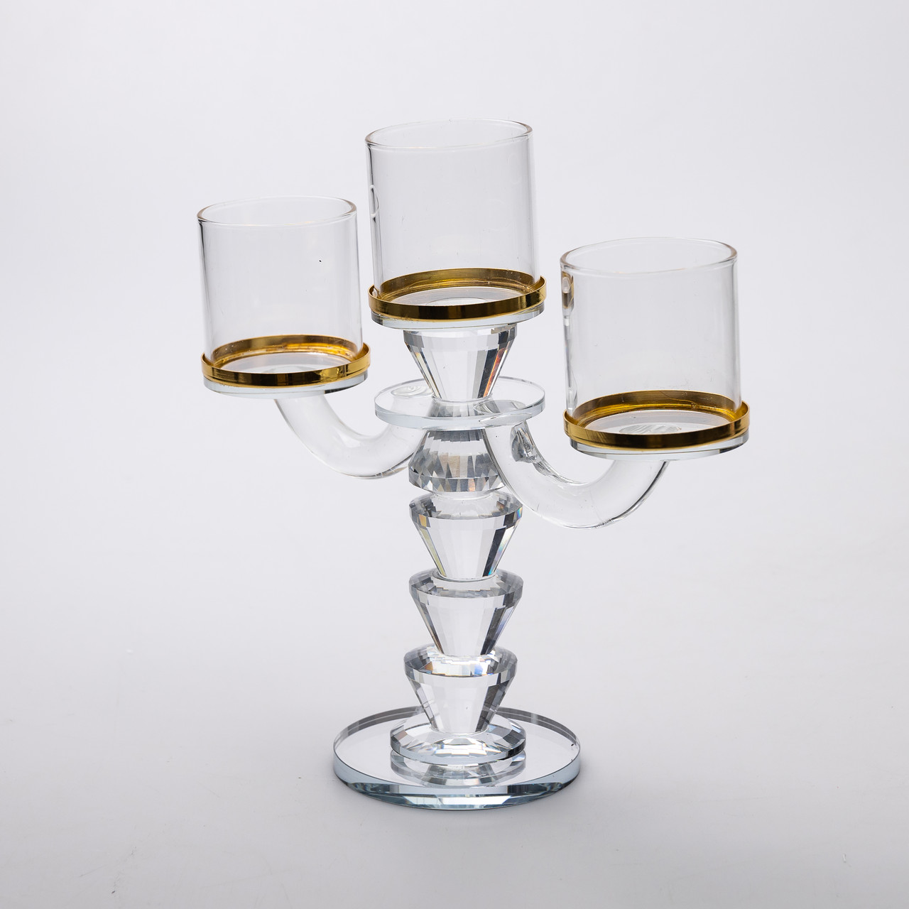 Канделябр на 3 свічки 23×9×23.5 см підсвічник скляний декоративний із золотою окантовкою