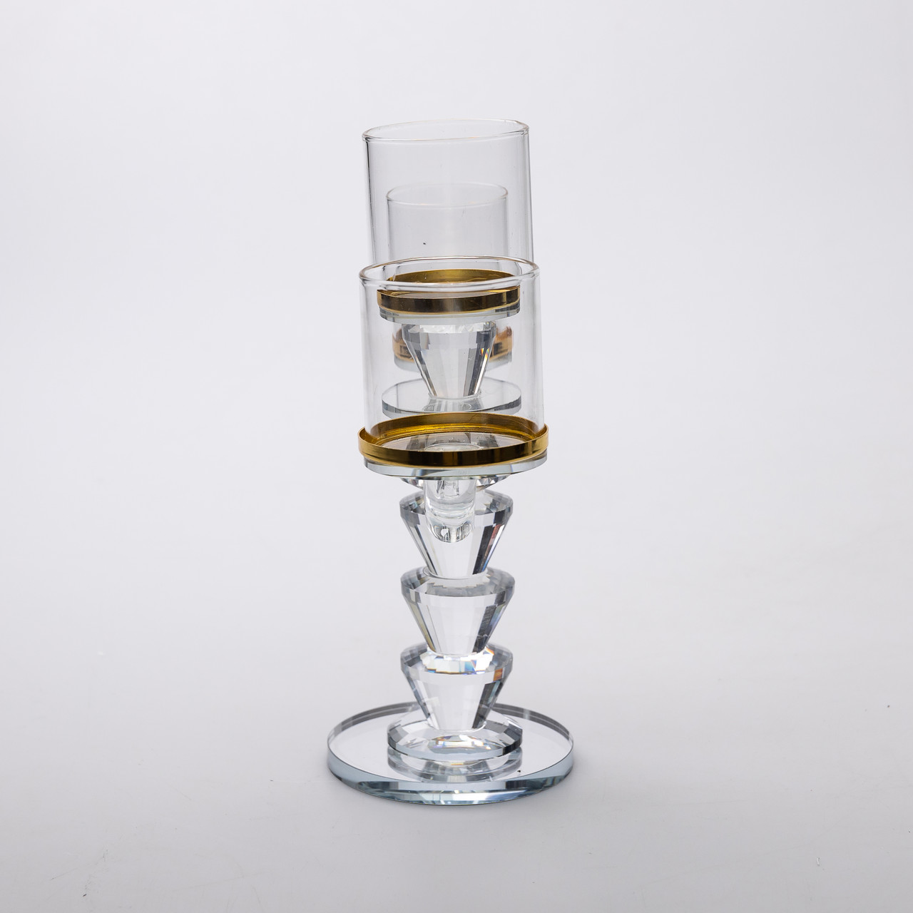 Канделябр на 3 свічки 23×9×23.5 см підсвічник скляний декоративний із золотою окантовкою