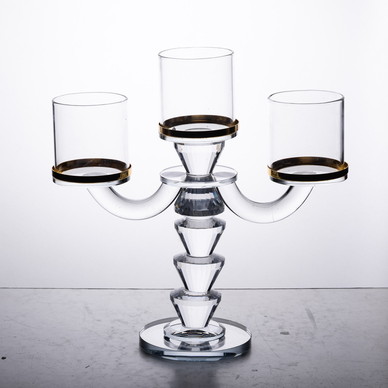 Канделябр на 3 свічки 23×9×23.5 см підсвічник скляний декоративний із золотою окантовкою