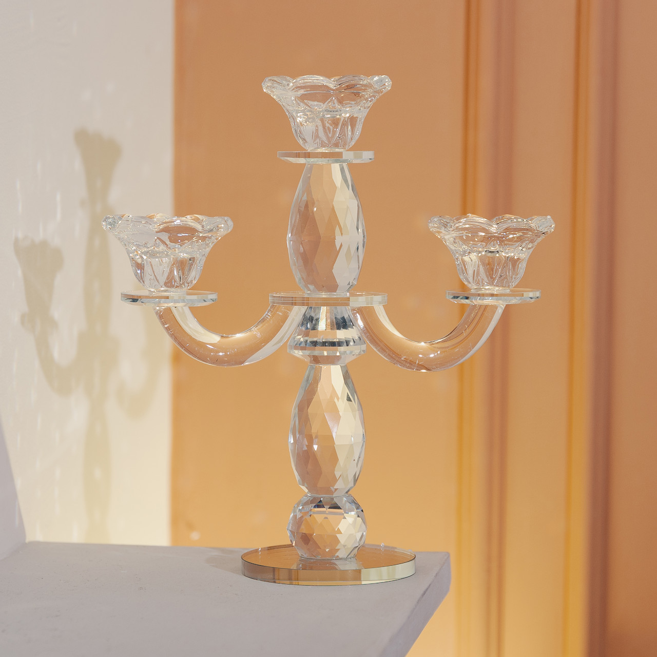 Канделябр на 3 свічки 24×9×25 см свічник настільний декоративний на ніжці прозорий