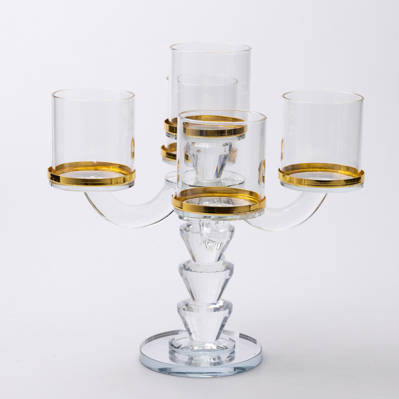 Канделябр на 5 свічок 19×19×23 см підсвічник скляний декоративний із золотою окантовкою