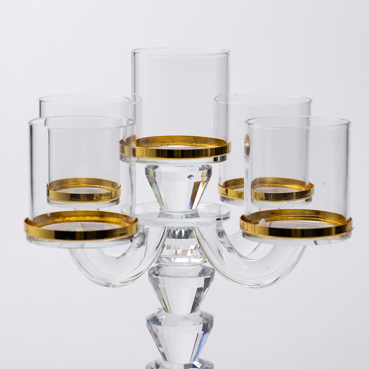 Канделябр на 5 свічок 19×19×23 см підсвічник скляний декоративний із золотою окантовкою