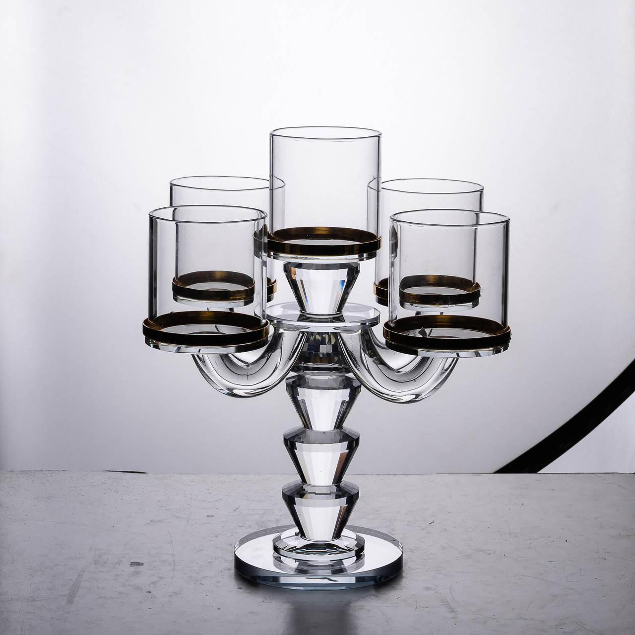 Канделябр на 5 свічок 19×19×23 см підсвічник скляний декоративний із золотою окантовкою