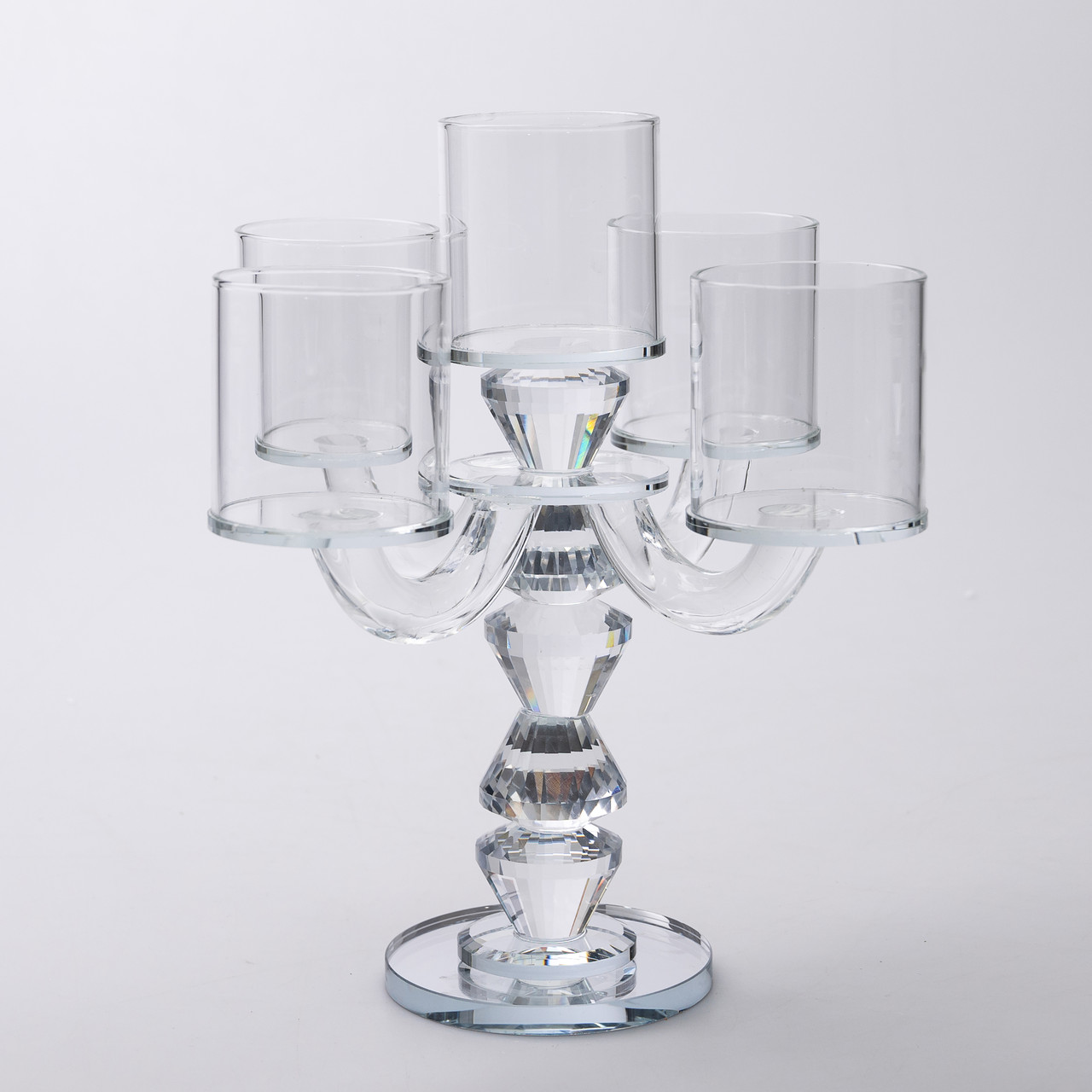 Канделябр на 5 свічок 19×19×24 см підсвічник декоративний скляний на ніжці прозорий