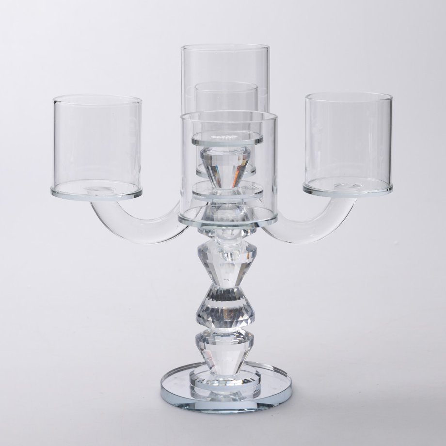 Канделябр на 5 свічок 19×19×24 см підсвічник декоративний скляний на ніжці прозорий