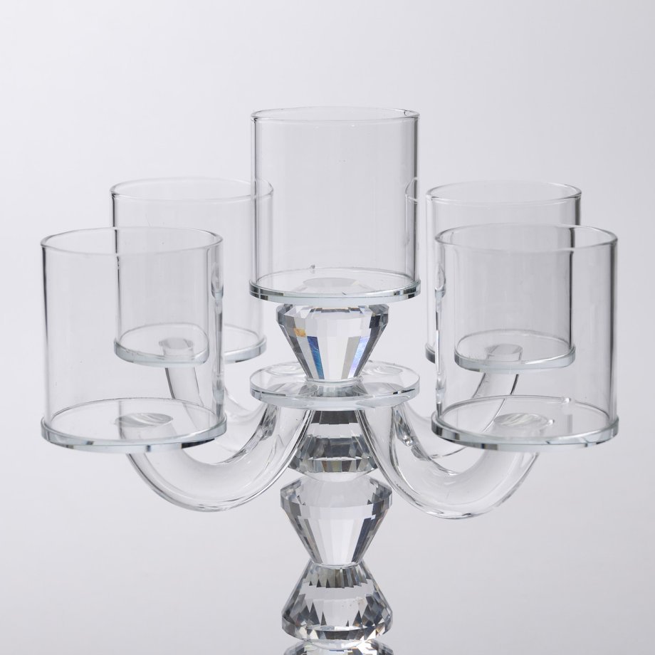 Канделябр на 5 свічок 19×19×24 см підсвічник декоративний скляний на ніжці прозорий