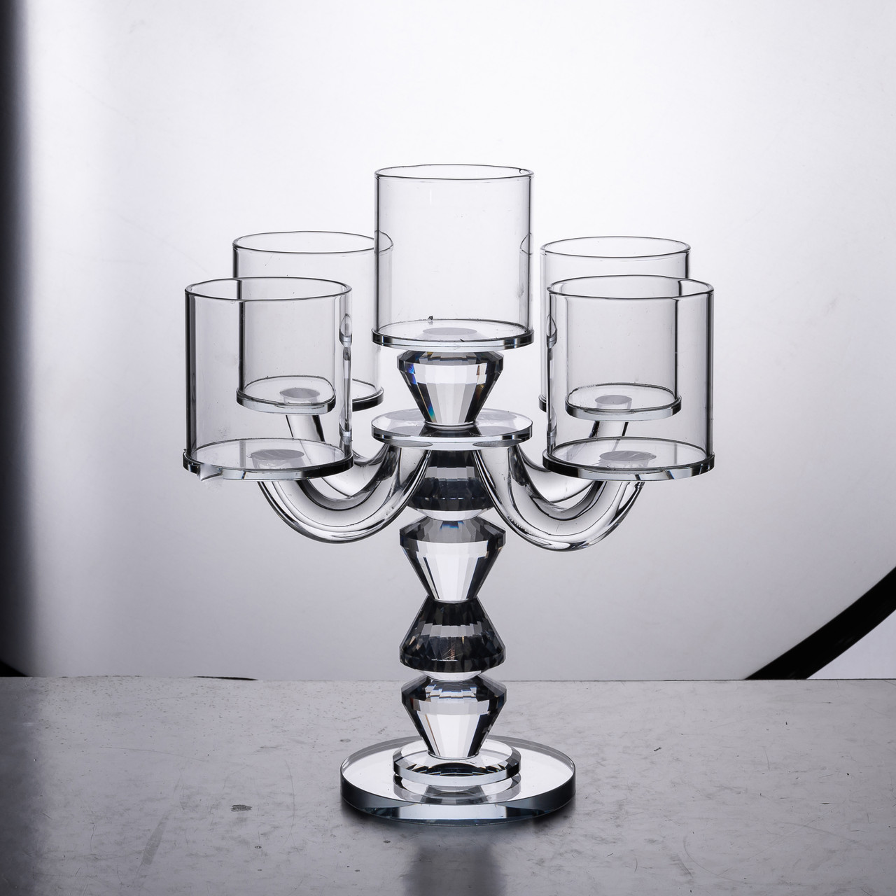 Канделябр на 5 свічок 19×19×24 см підсвічник декоративний скляний на ніжці прозорий