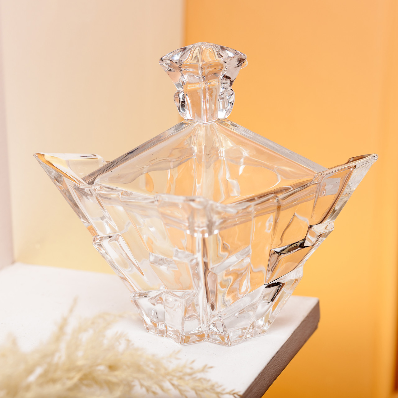 Цукорниця з кришкою 10×10×12 см ваза цукорниця квадратна скляна