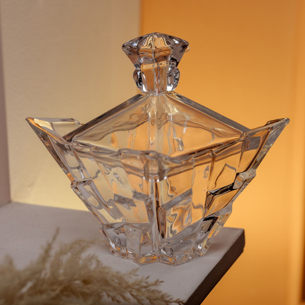 Цукорниця з кришкою 16×16×19 см ваза цукорниця квадратна скляна