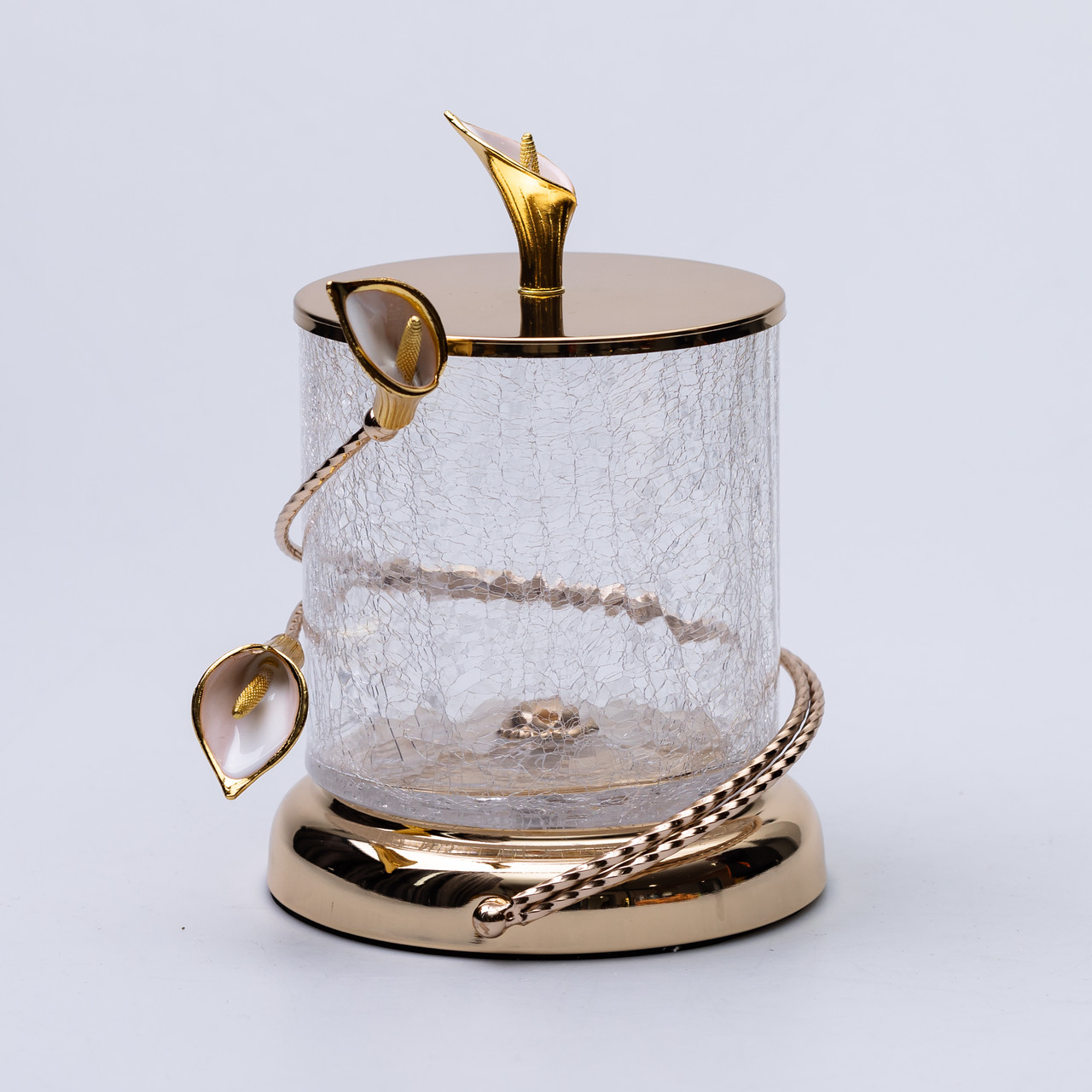 Цукерниця скляна 14×20 см з квітковим металевим декором цукерниця з кришкою