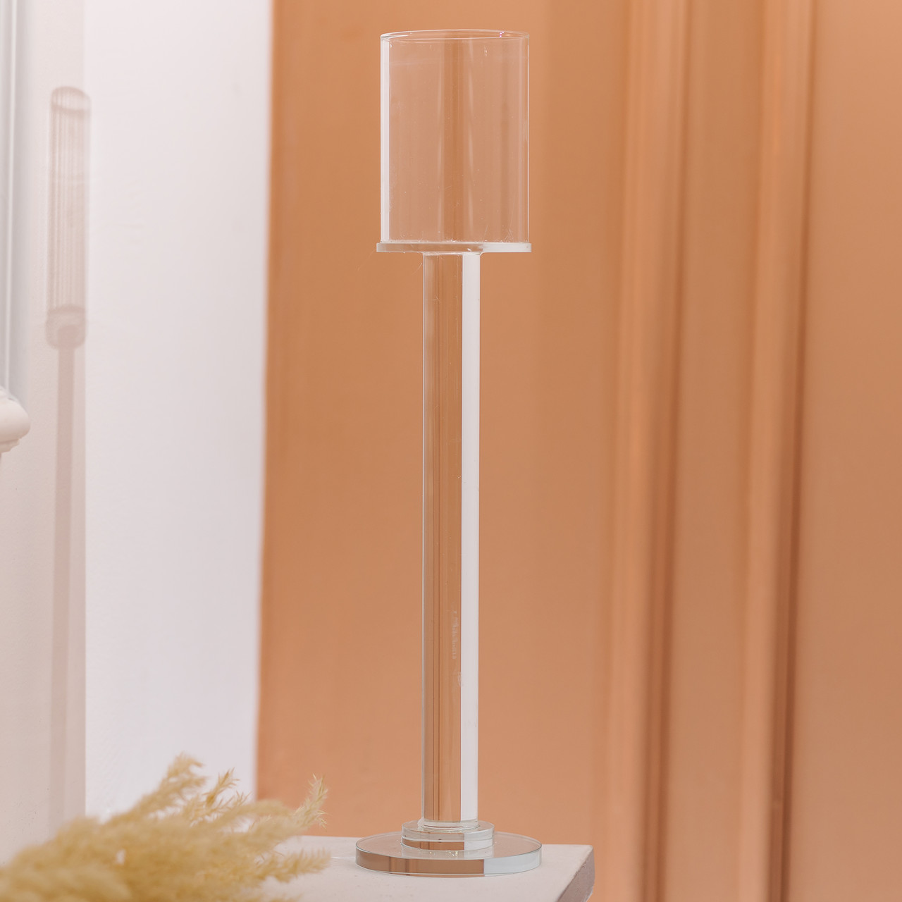 Підсвічник келих скляний на високій ніжці 8×40.5 см декоративний прозорий