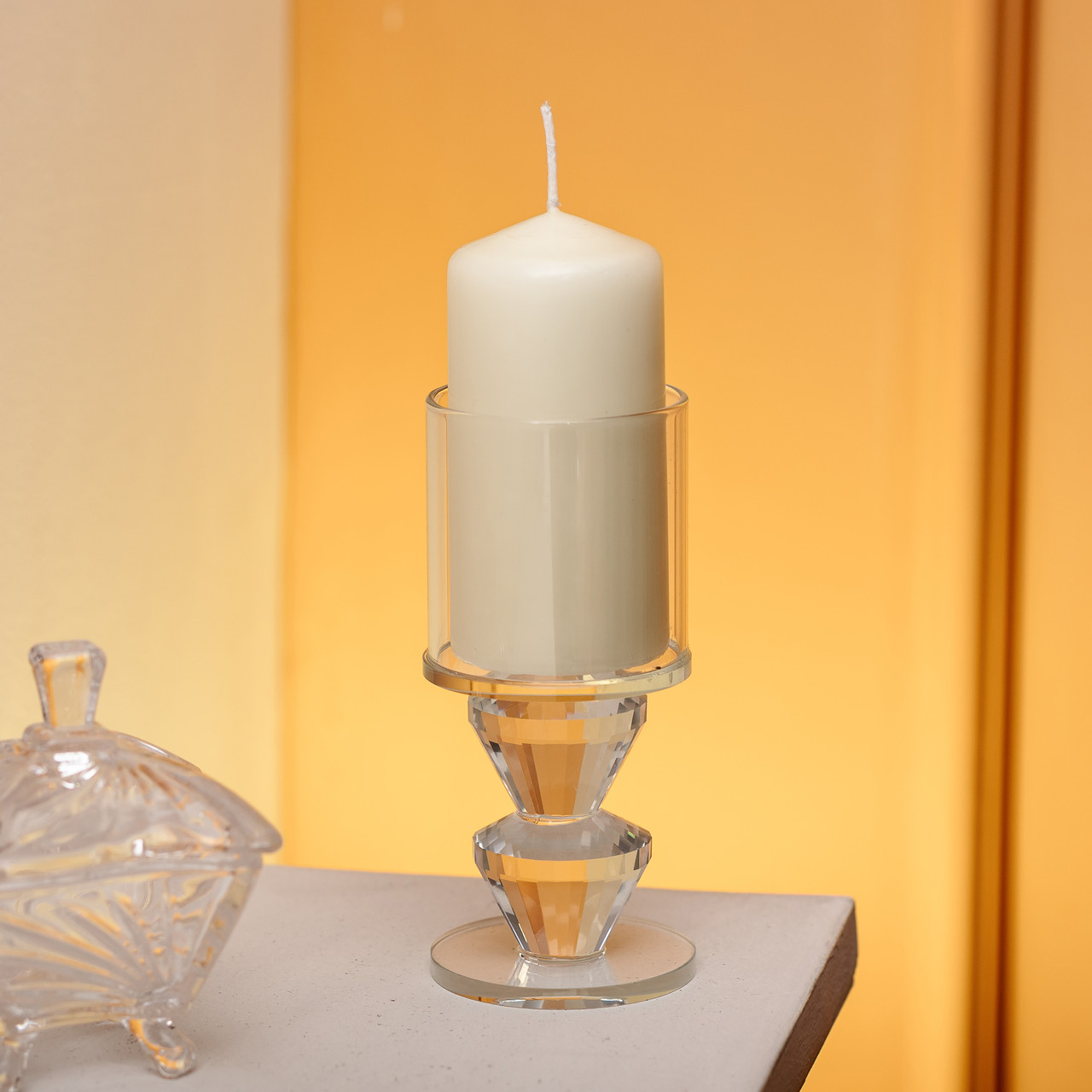 Підсвічник скляний 6×13.3 см на одну свічку підсвічник келих на ніжці декоративний прозорий