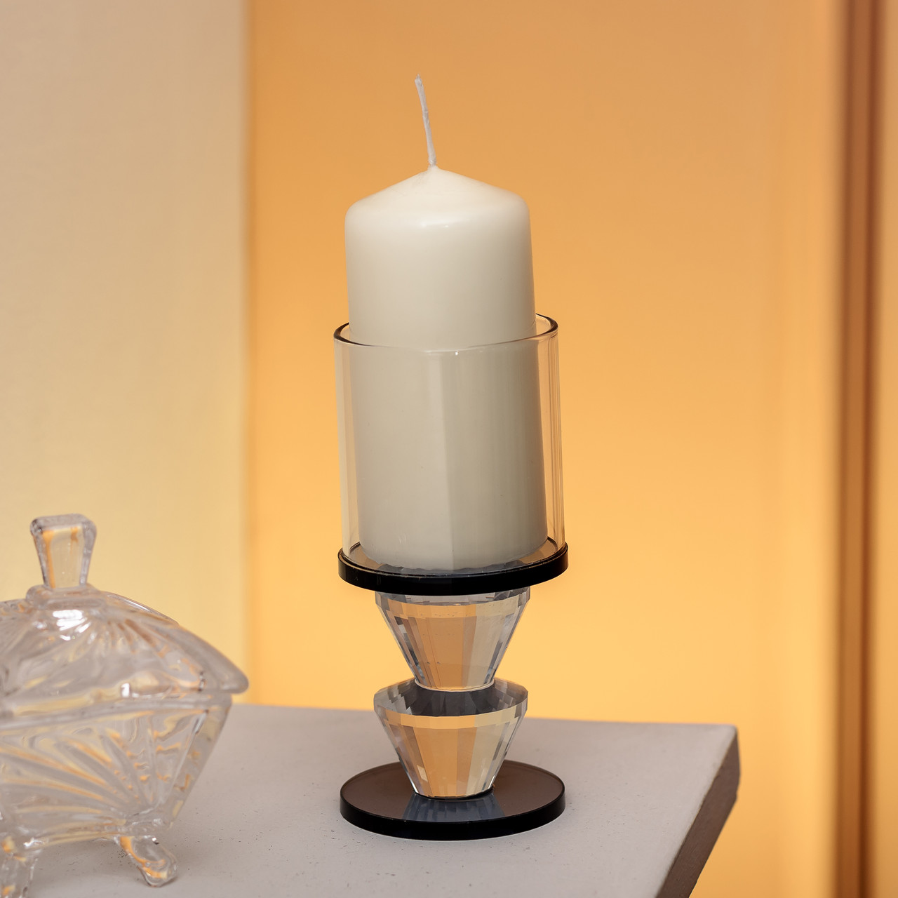 Підсвічник скляний 6×13 см на одну свічку підсвічник келих на ніжці декоративний Сірий