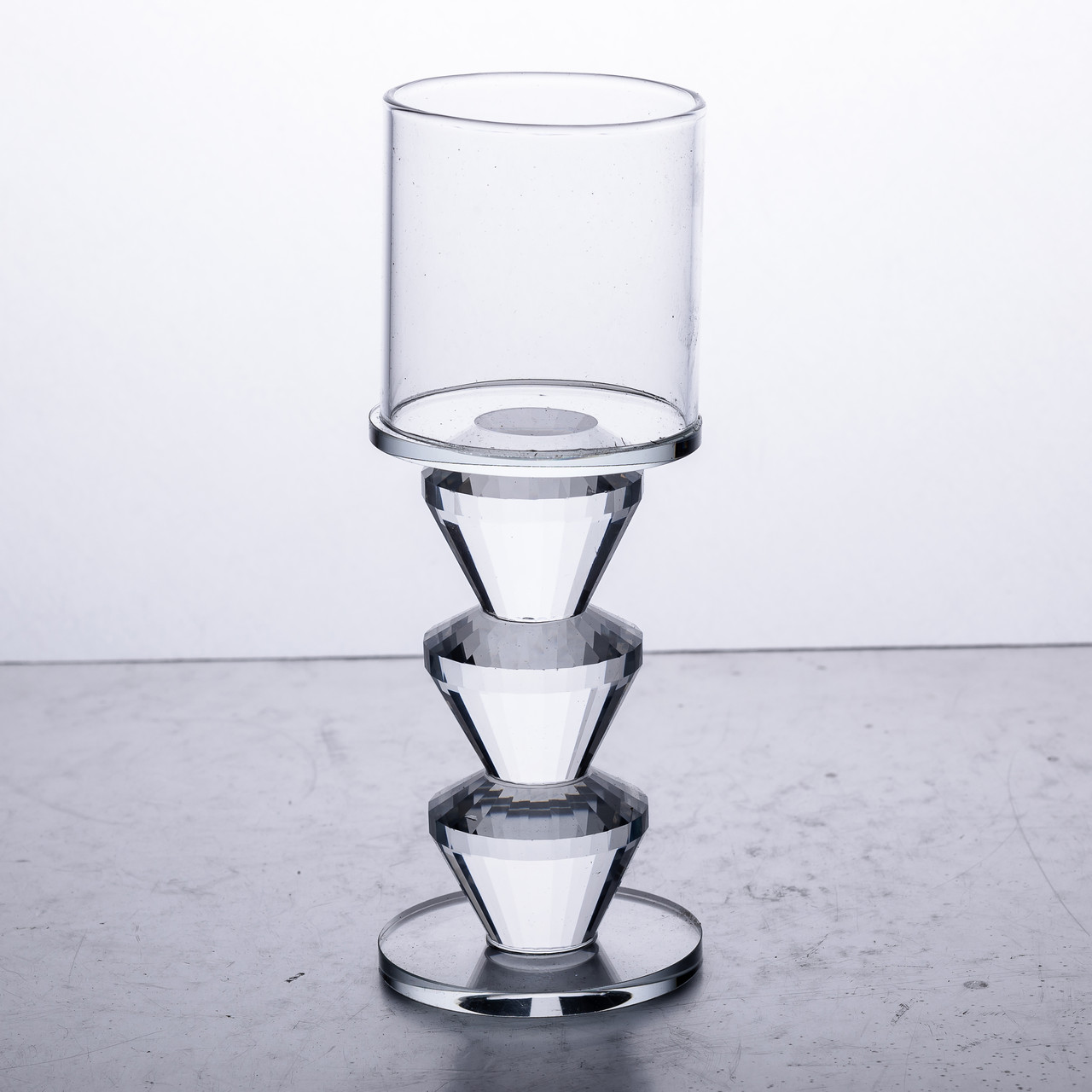 Підсвічник скляний 6×16.5 см на одну свічку підсвічник келих на ніжці декоративний прозорий